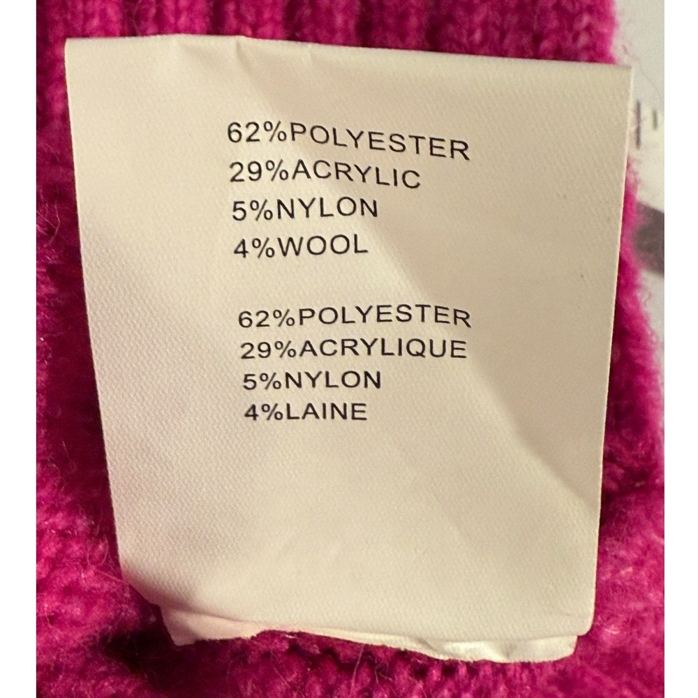 Ramy Brook Mya Sweater Fringe Trim Cable Knit Turtleneck Hot Pink Size Large NWT - Picture 9 of 9